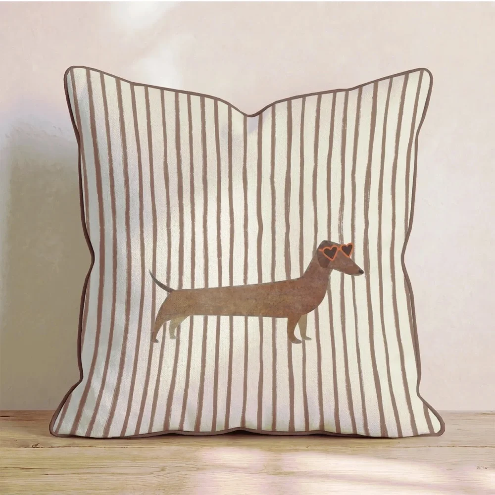 Hillcroft Home Hot Diggity Doxie Throw Pillow 20x20 Piped Cotton Double Sided